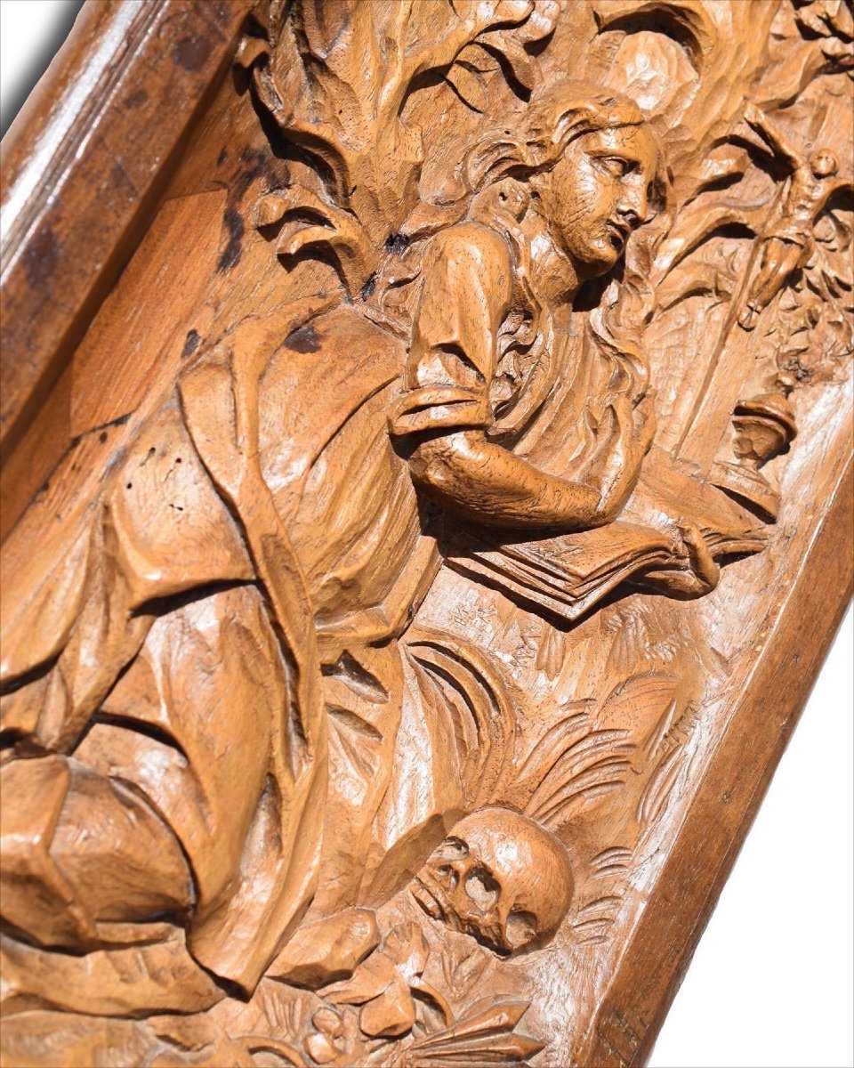 Oak Tabernacle Door Carved With Mary Magdalene. French, Early 17th Century.-photo-1