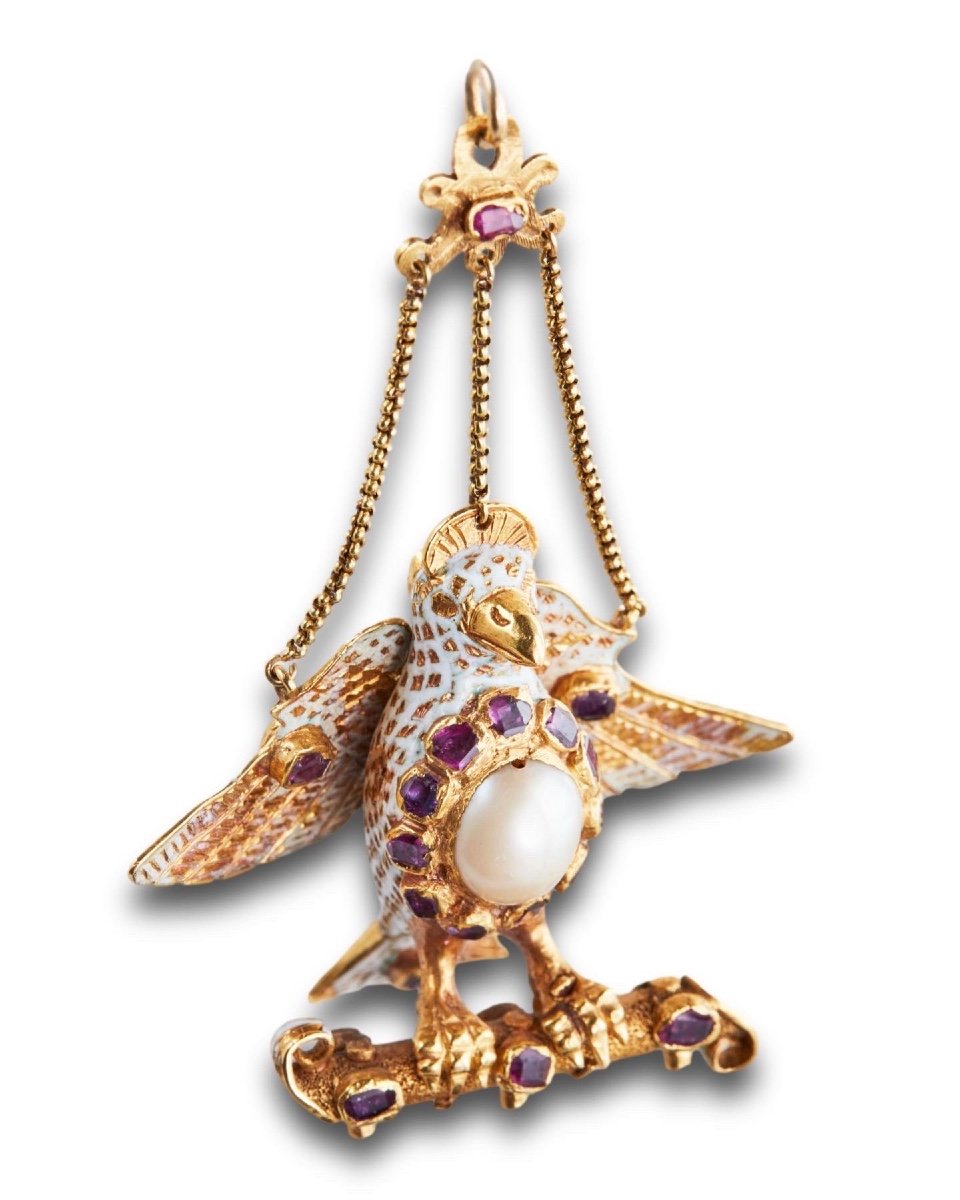 Pendentif En Or Et émail En Forme De Colombe. Espagnol, XVIe - XVIIe Siècle. -photo-3