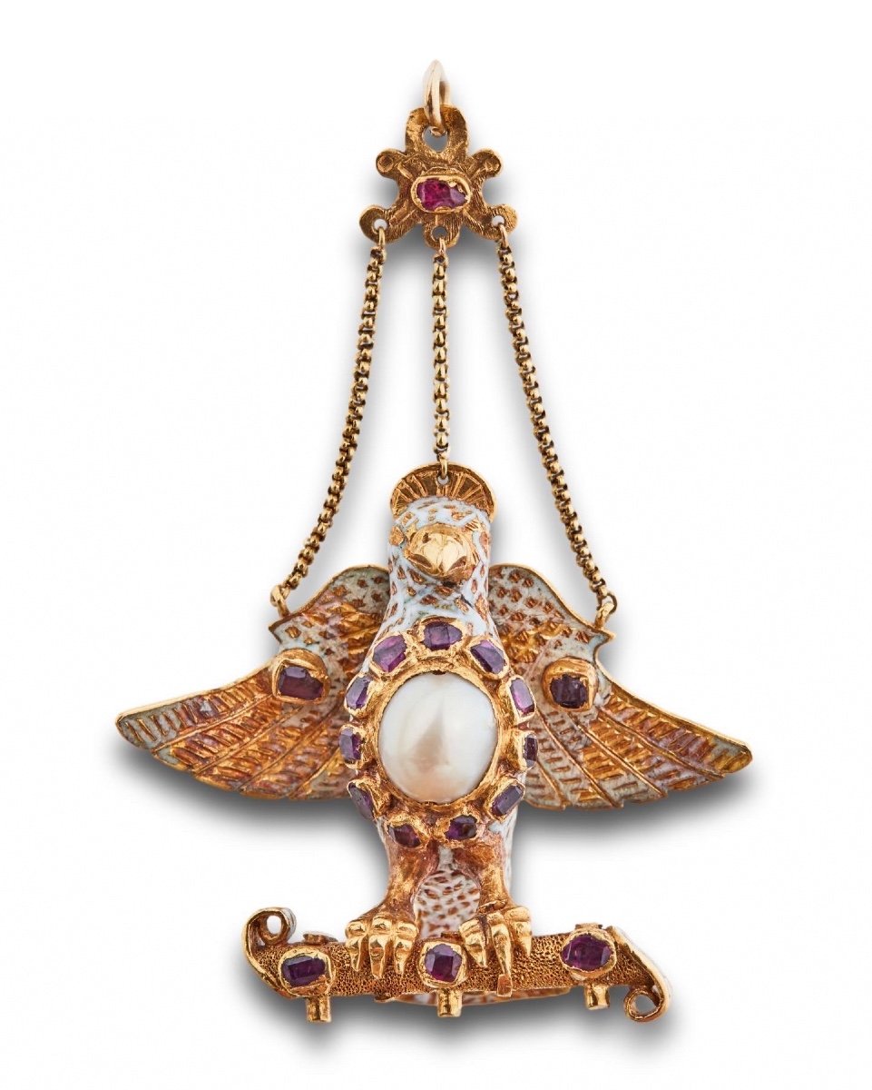 Pendentif En Or Et émail En Forme De Colombe. Espagnol, XVIe - XVIIe Siècle. -photo-4