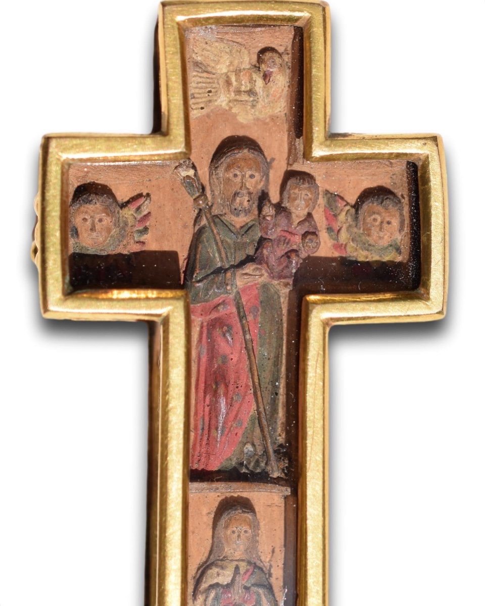 Extraordinary Gold Mounted Wooden Cross Pendant. Mexican, Around C.1600.-photo-1