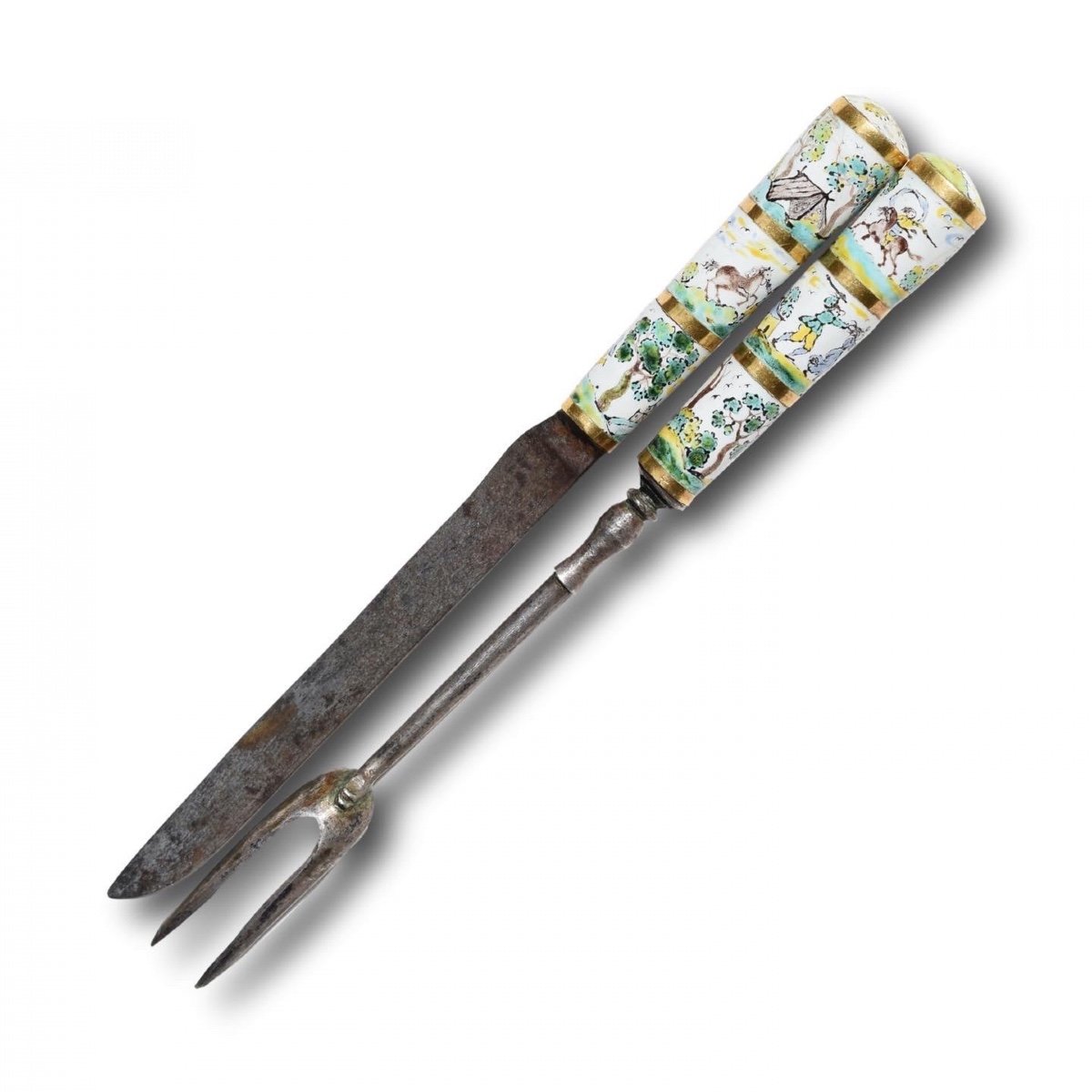 Pair Of Enamel And Gold Travelling Cutlery. Dutch, 17th Century.-photo-4
