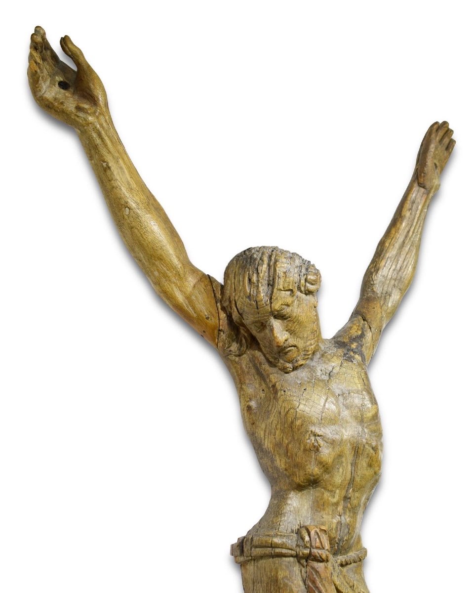 Large Oak Sculpture Of The Crucified Christ. French, 17th Century.-photo-3