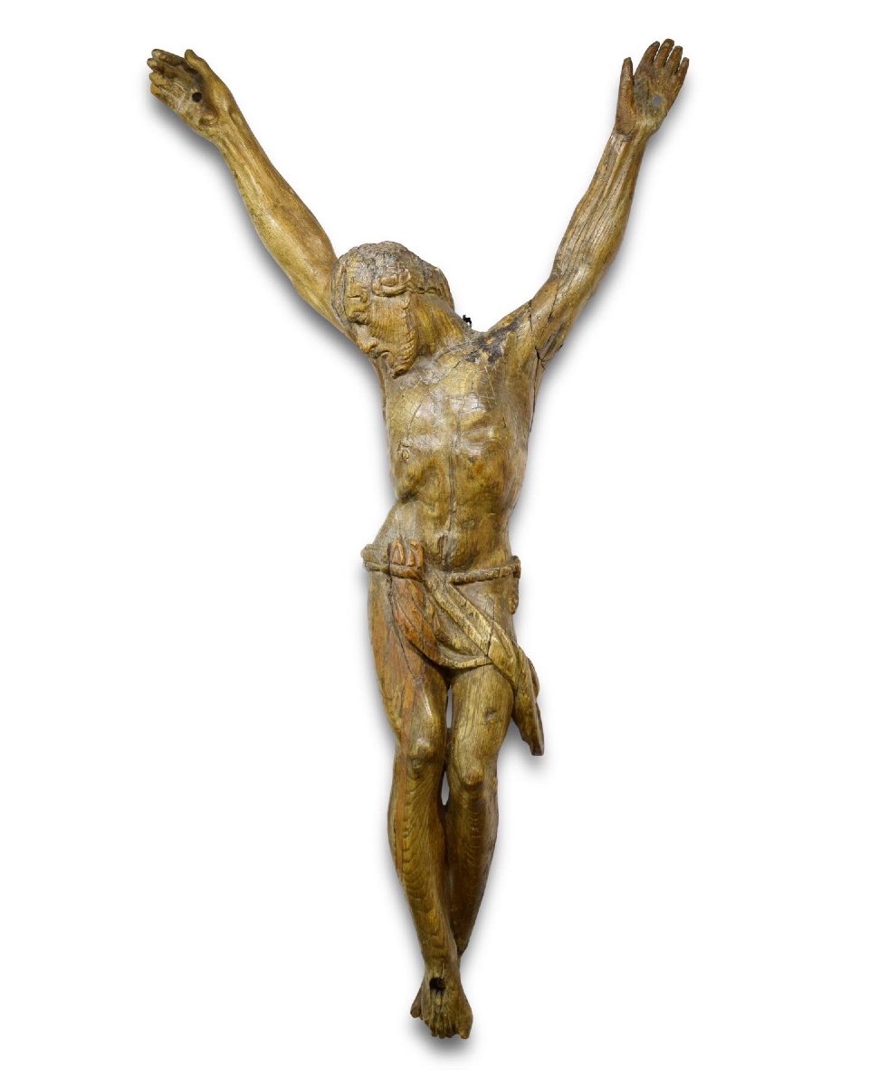 Large Oak Sculpture Of The Crucified Christ. French, 17th Century.-photo-2