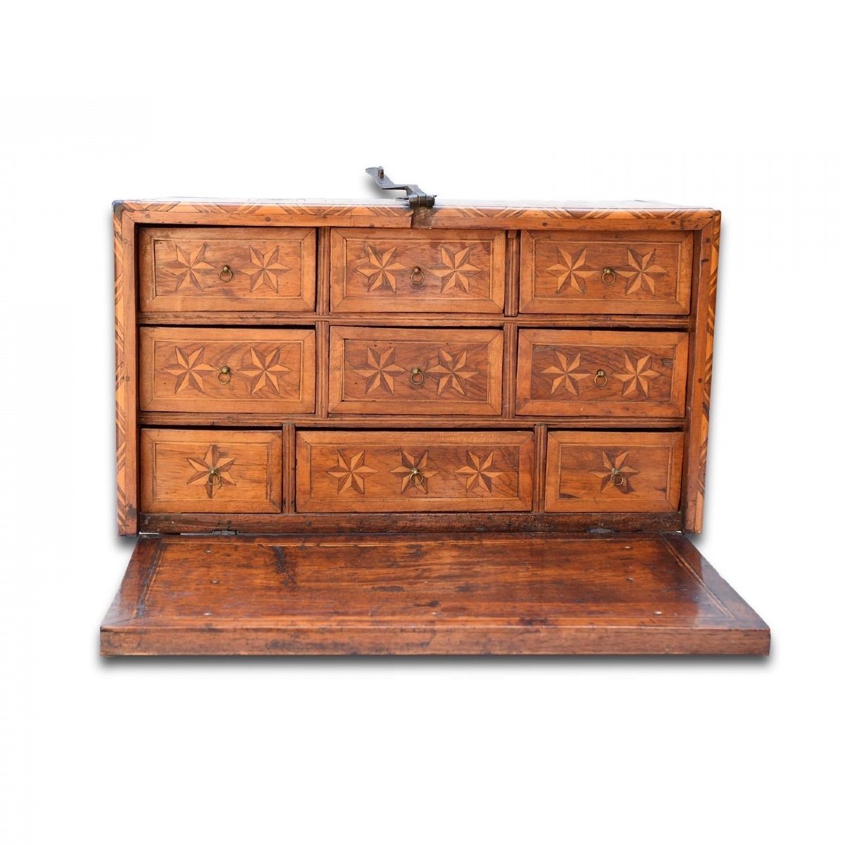 Marquetry Fall Front Table Cabinet. Spanish Colonial, Early 18th Century.-photo-6