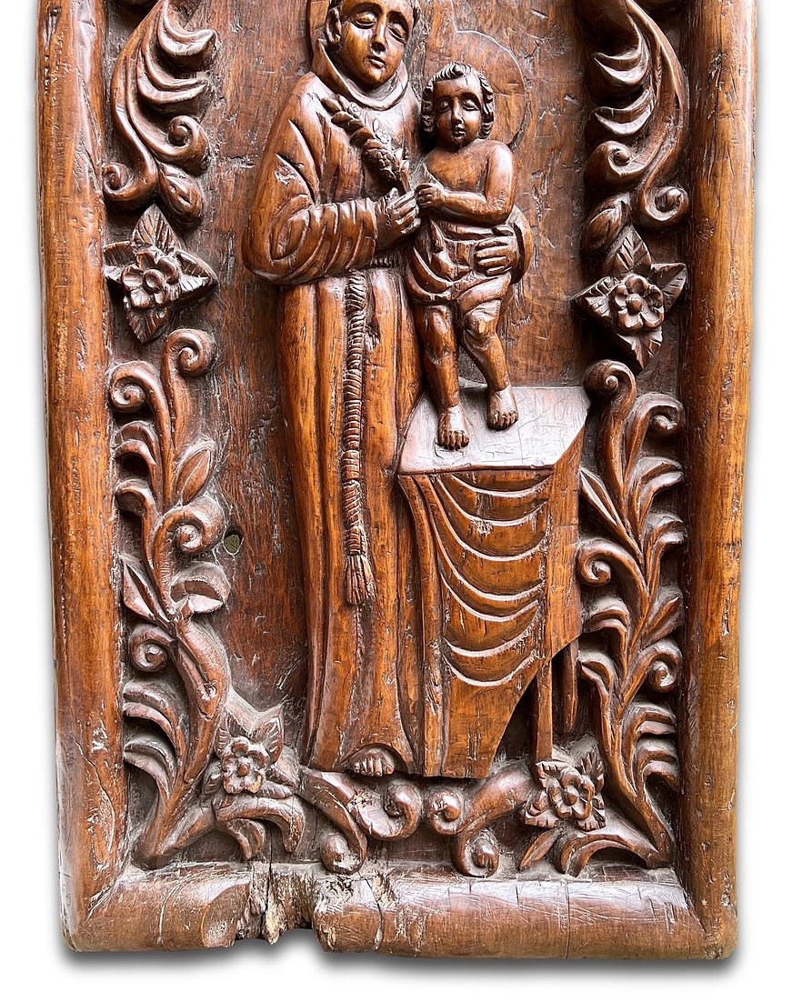Hardwood Relief With Saint Anthony And The Child Jesus. Goa, 18th Century.-photo-1