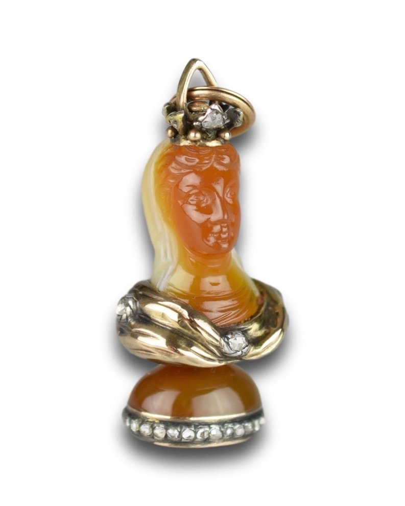 Agate Bust Of A Muse Set With A Roman Intaglio. Italian, C.1600.-photo-2