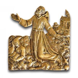 Plaquette En Bronze De l'Apparition De Saint Bruno. Français, Fin Du XVIIe Siècle. 