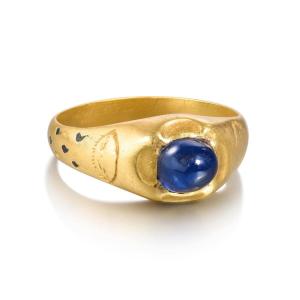 Gold Sapphire Ring With Tears Of The Virgin. English, 15th Century.