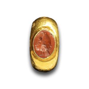 Intaglio Of A Gryllus Set In An Ancient Gold Ring. Roman, 2nd - 3rd Century A.d.