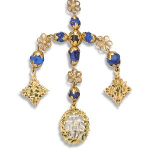 Gold Mounted Aventurine And Blue Glass Rosary. Spanish, Circa. 1700.