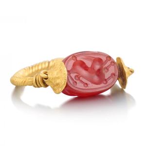Ancient Gold And Carnelian Scarab Ring. Etruscan, 4th Century B.c.