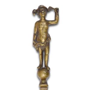 Brass Wine Gauge With A Figure Of The Greek God Hermes. French, 17th Century. 