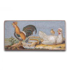 Plaque Micromosaïque De Poulets, Gioacchino Barberi. Italien, Début Du XIXe Siècle.