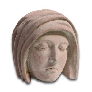 Sandstone Head Of The Veiled Virgin. Eastern France, C.1500.
