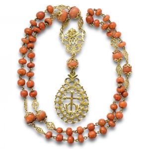 Gold Mounted Coral Rosary. Spanish, First Half Of The 18th Century.