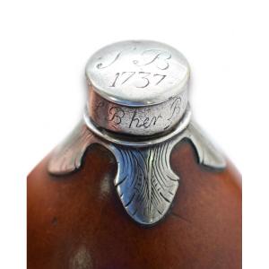 Silver Mounted Gourd Flask. English, Mid 18th Century.