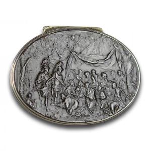 Silver & Steel Snuff Box; Alexander At The Tent Of Darius. English, 18th Century