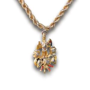 Pendentif Pheonix En Or, émail Et Diamants Néo-renaissance.    