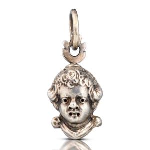 Silver Pomander In The Form Of A Putto’s Head.  English, Mid 17th Century.