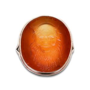 Georgian Gold Ring With A Carnelian Intaglio Of Silenus. Italian, 18th Century.