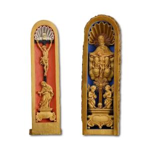 Pilgrims Retable In Finely Carved Boxwood. Germany, Bohemia, Early 18th Century.