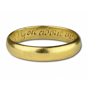 Bague En Or Avec Les Mots « dieu Au-dessus Augmente Notre Amour », XVIIIe Siècle.