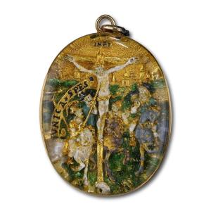 Renaissance Gold & Enamel Relief Of The Crucifixion. South German, 16th Century.