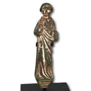 Figure En Bronze Doré De Saint Jean l'évangéliste. Anglais, 13/14ème Siècle.  