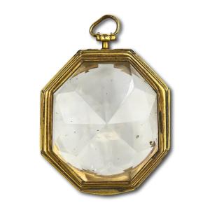 Gilt Metal Mounted Rock Crystal Pocket Watch Case. Probably French, 18th Century