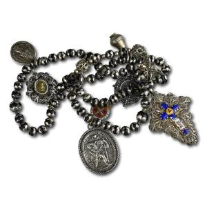 Silver Mounted Wooden Rosary. German, 18th Century.