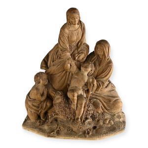 Groupe En Bois Fruitier De La Vierge à l'Enfant. Allemand, XVIIIe Siècle. 