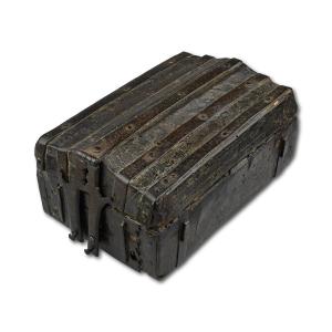Iron Mounted Leather Missal Box. French, Late 15th Century.