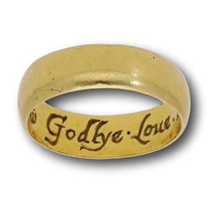 Gold Posy Ring ‘godlye . Love . Will . Not . Remove’. English, Mid 17th Century.
