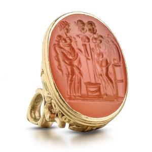 Gold Seal With Renaissance Intaglio Depicting A Hermes And Figures.