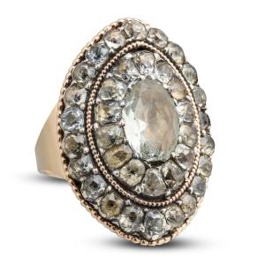 Bague Aigue-marine en Argent et Or. Portugaise, fin du XVIIIe siècle.  