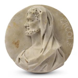 Marble Relief Portrait Of Hercules. Italian, 18th / 19th Century.  