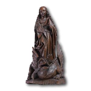 Sculpture de sainte Marguerite d'Antioche. Pays-Bas méridionaux, Flandre, vers 1500.  