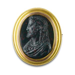 Heliotrope Cameo Depicting The Profile Christ. Italian, 17th Century.