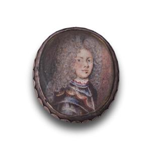 Portrait Miniature Sur Vélin d'Un Jeune Gentilhomme En Armure. Allemand, Vers 1704. 