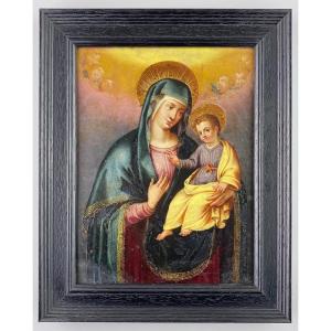 Cabinet Painting Of The Virgin & Child. Spanish, Mid-17th Century.