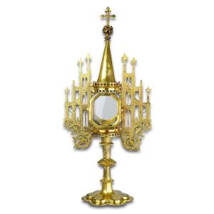 Renaissance Monstrance In Golden Copper. French Or German, Dated 1578.