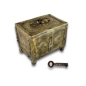 Renaissance Miniature Gilded Brass Jewel Casket South German, 17th Century.