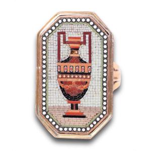 Neo-classical Micromosaic Twin Handled Vase Ring. Italian, Circa. 1800.