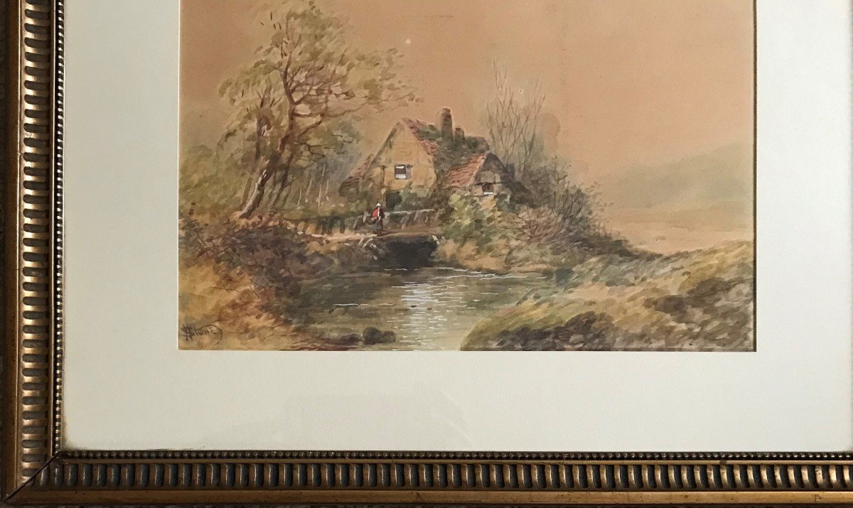 William Stone - Country cottage with figure near a river-photo-2