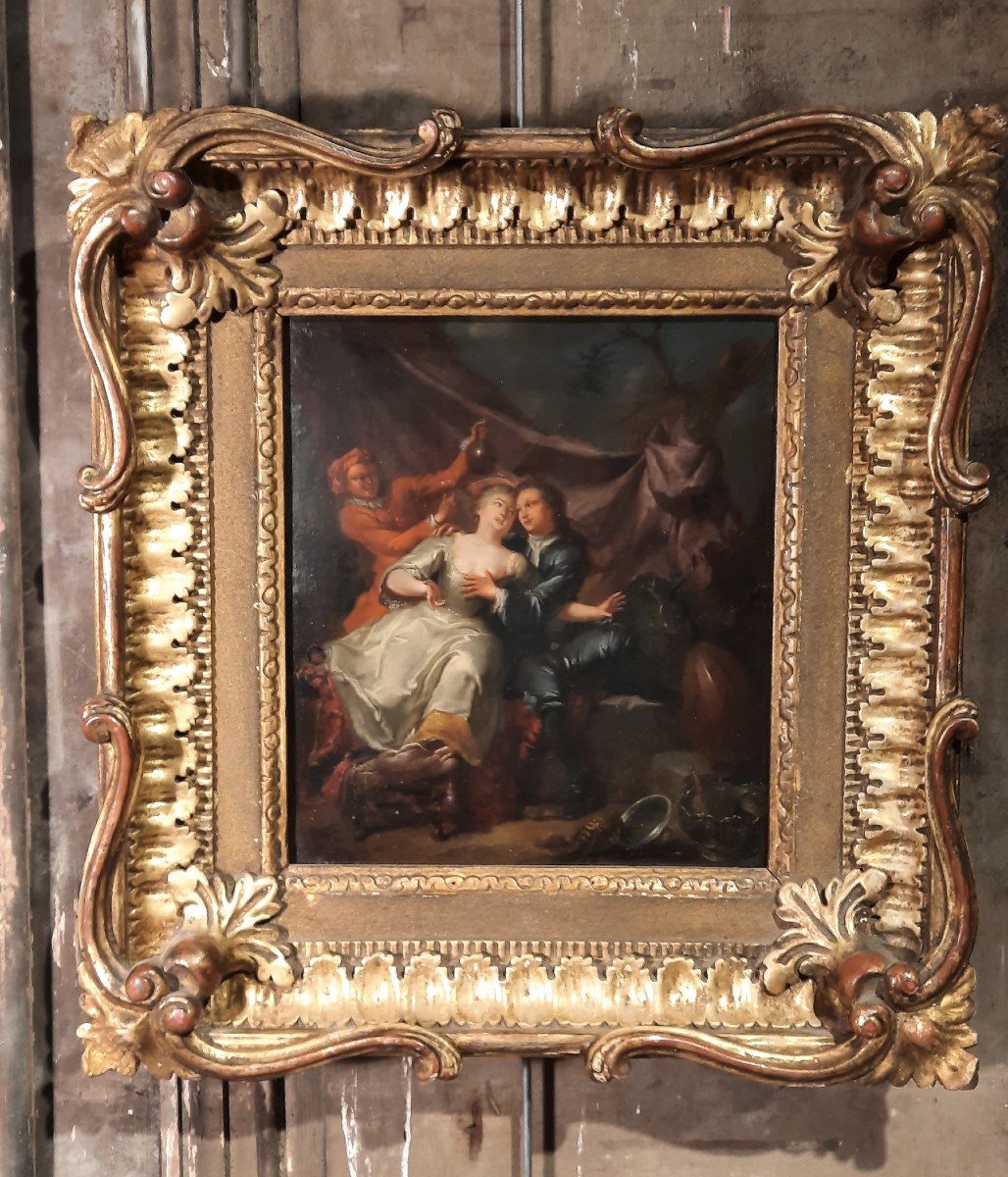 Pair Of Oils On Copper Late 18th Century Representing Gallant Scenes,-photo-3