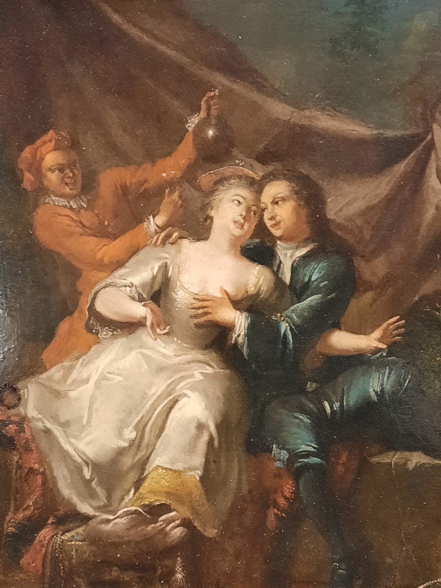 Pair Of Oils On Copper Late 18th Century Representing Gallant Scenes,-photo-1