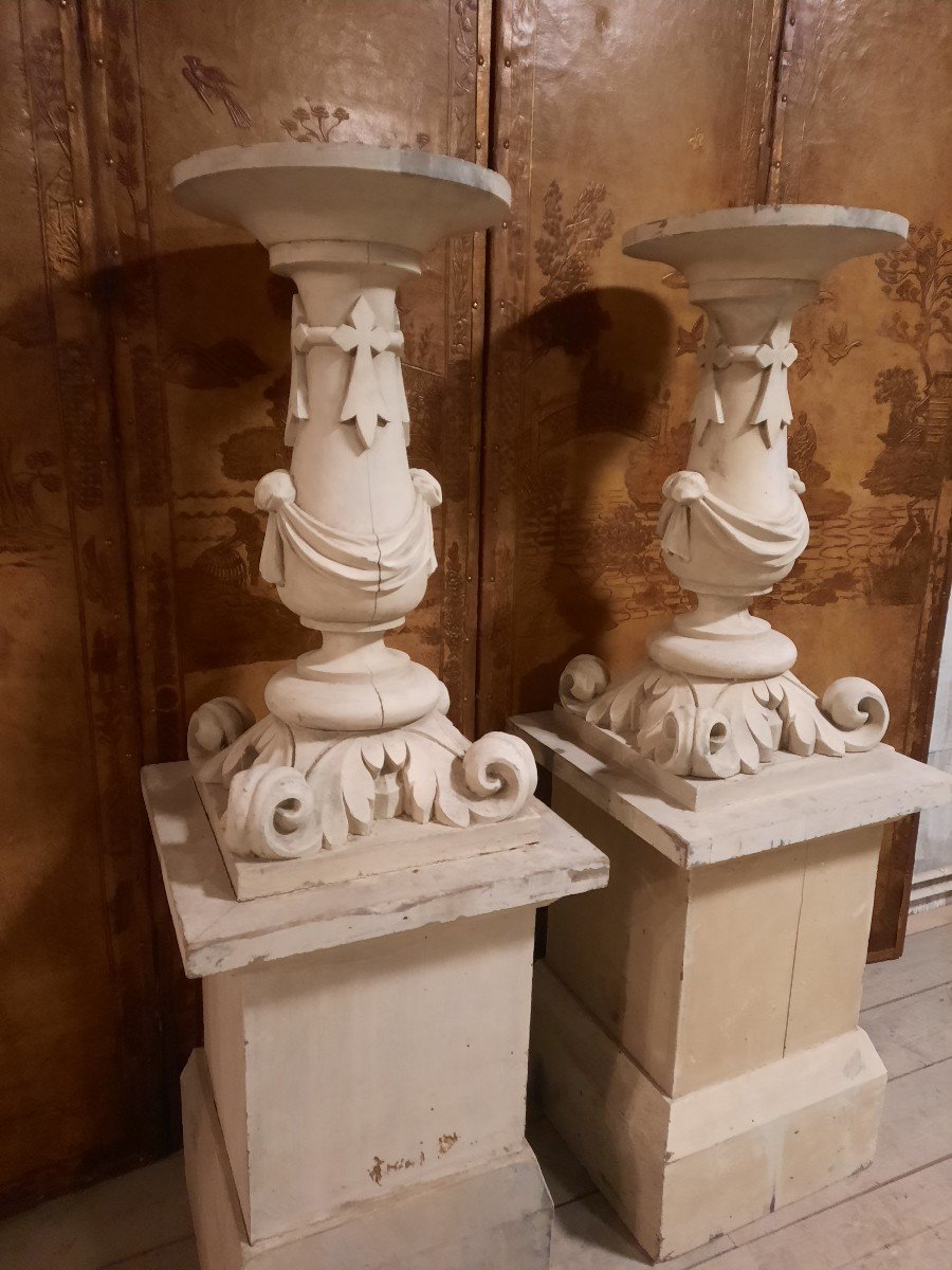 Paire De Grandes Selettes En Bois Sculpté 19ème Siècle - Lot N2-photo-2