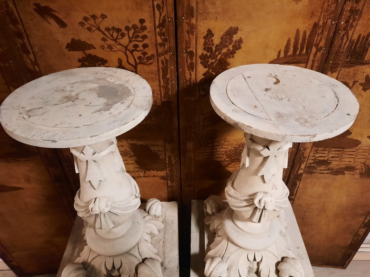Paire De Grandes Selettes En Bois Sculpté 19ème Siècle - Lot N2-photo-3