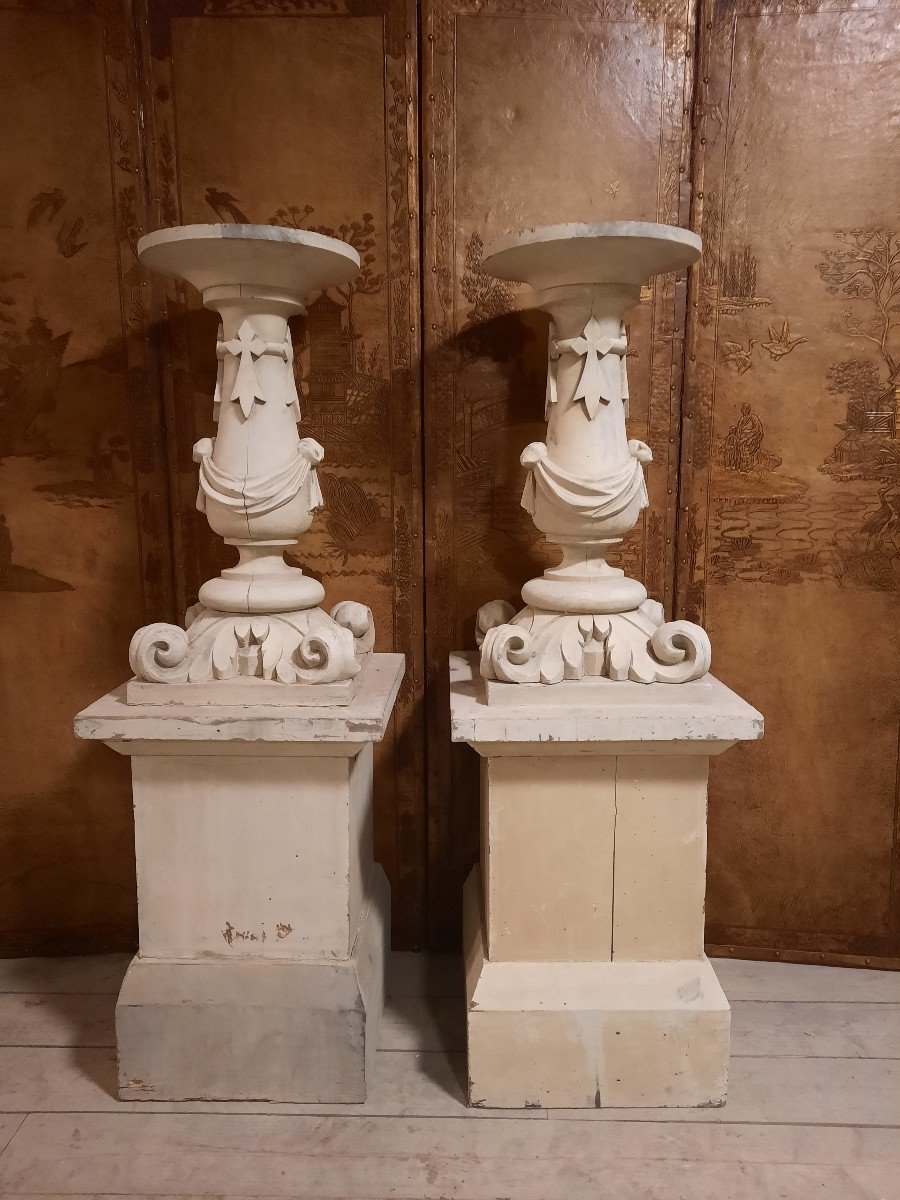 Paire De Grandes Selettes En Bois Sculpté 19ème Siècle - Lot N2
