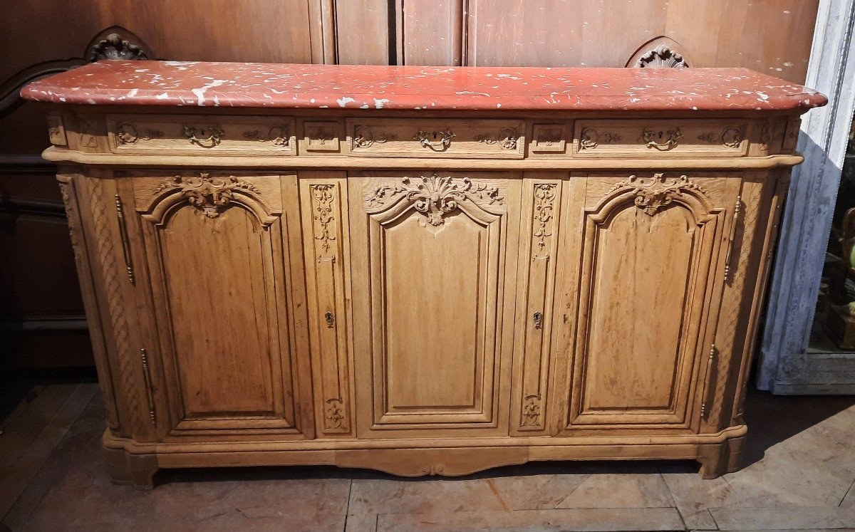 Buffet  de boiserie liégeois plateau marbre rouge -photo-4